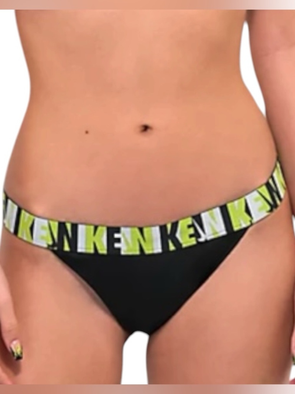 Nike Icon Logo Tape Banded Cheeky Bikini bottoms black chartreuse M NEW - Picture 2 of 6